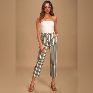 Lulu’s Blow Your Mind Khaki Multi Striped Cropped Jeans Size Small